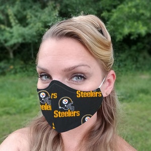 Pittsburgh Steelers mask, football sports mask, fitted mask, reversible (wht), nose wire, soft elastic, made in USA baby