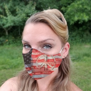 Make America Safe Again masque, masque Trump, masque ajusté, double face (blanc), fil de nez, élastique doux, made in USA bébé