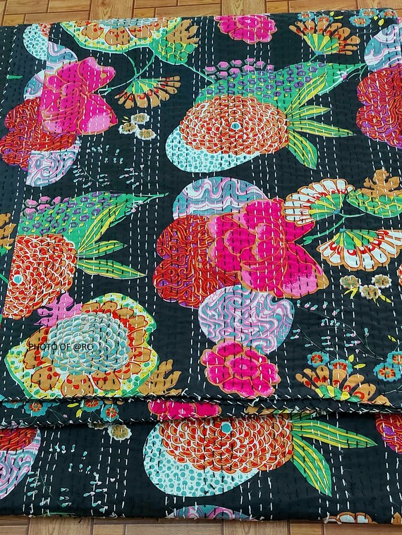 The Indian New Handmade Fruit Print Kantha Queen Size Pure - Etsy