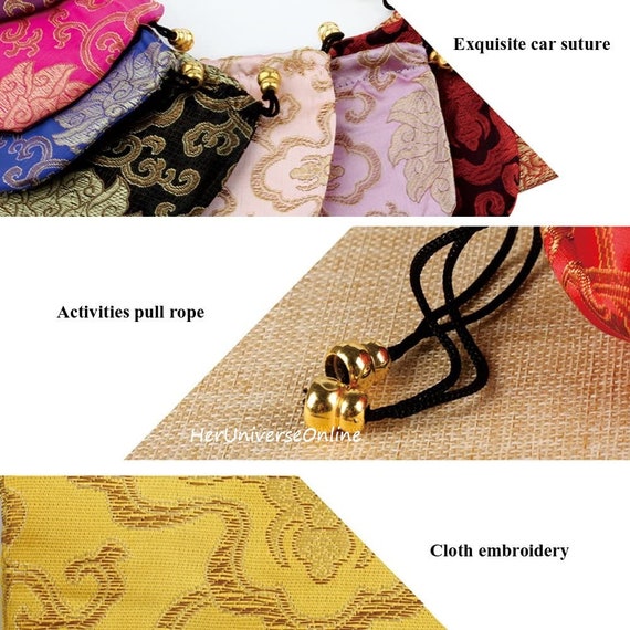 Drawstring Coin Purse Embroidered 10pcs Silk Brocade Jewelry Pouch Bag 