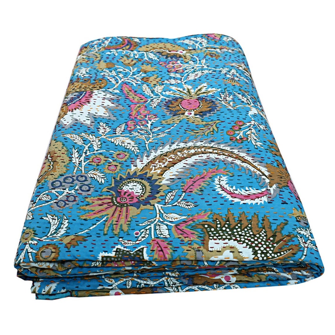 Bohemian Reversible Indian Mukut Print Bedspread Queen Size - Etsy