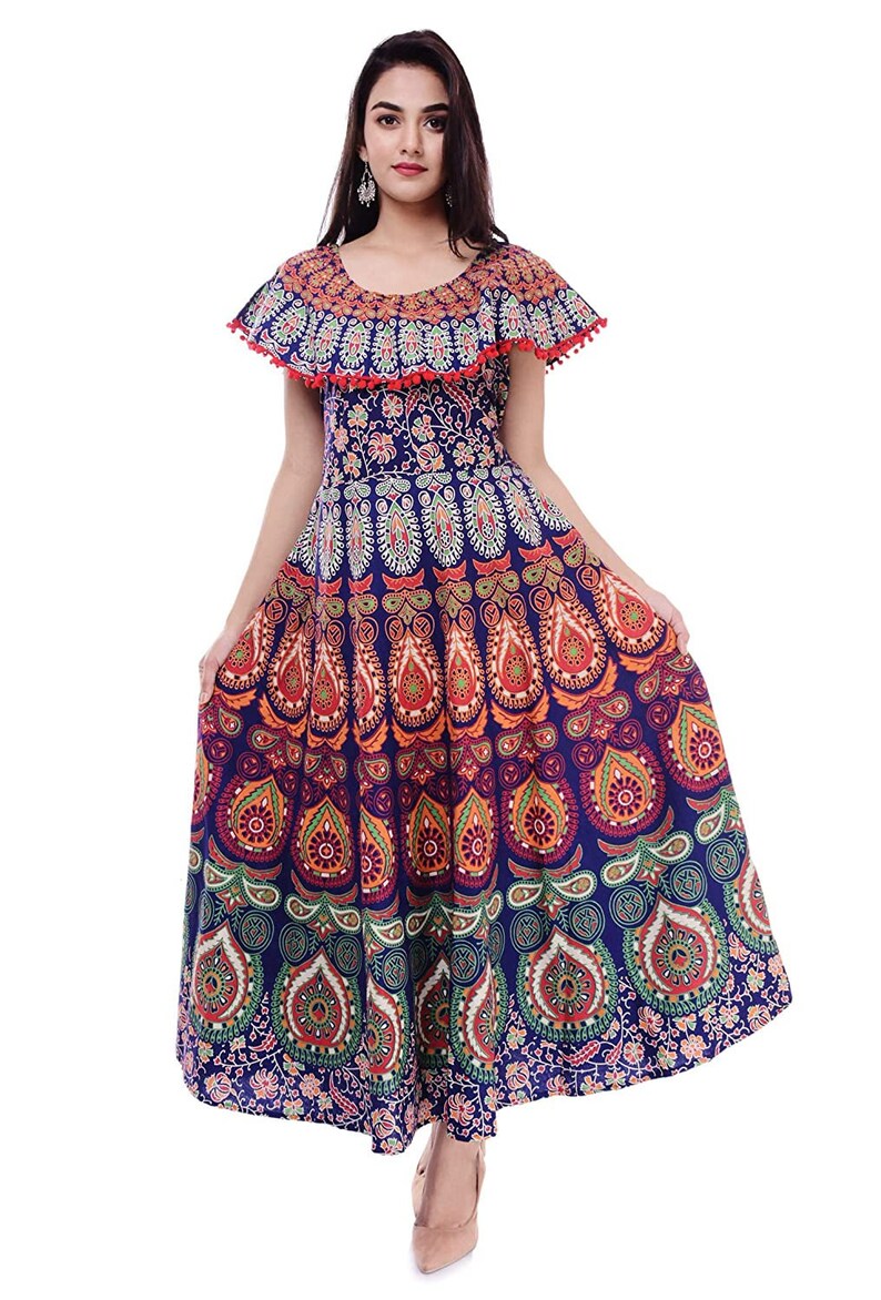 Women Cotton Pom Pom Printed Adorable Dress Hand block Printed Dress