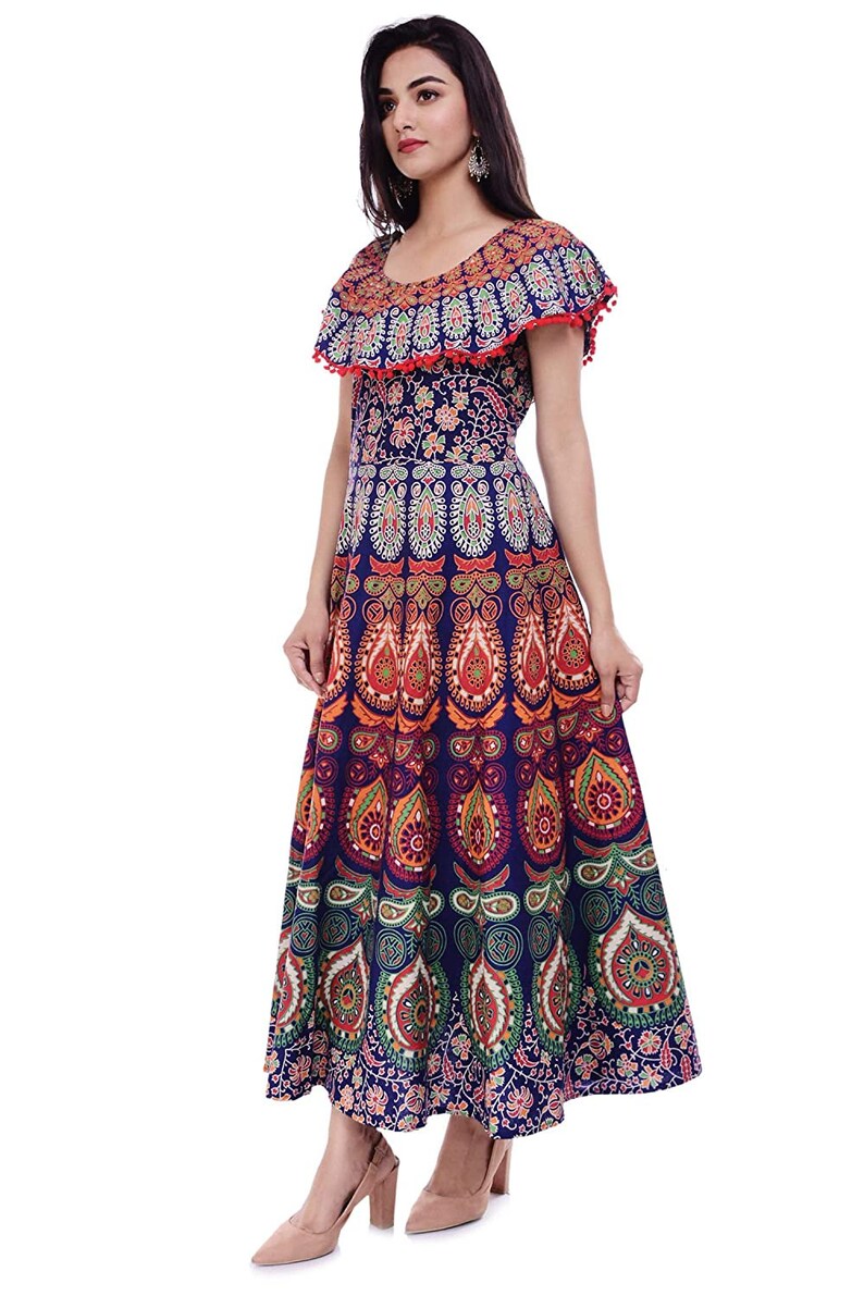 Women Cotton Pom Pom Printed Adorable Dress Hand block Printed Dress