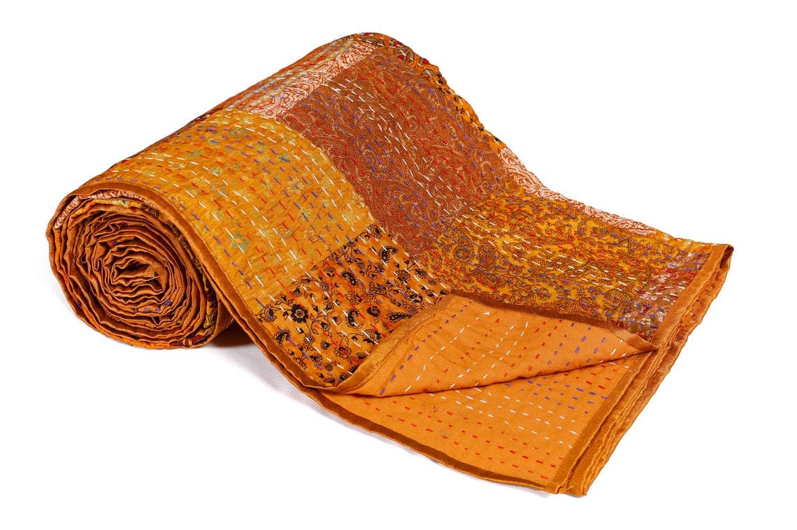 Indian Quilt vintage Quilt Old Patola Indian Silk Sari Kantha Etsy