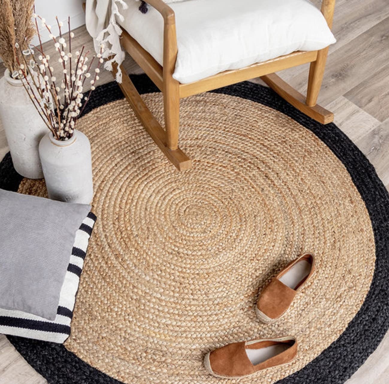 Black Border With Natural Jute Round Rug - Etsy