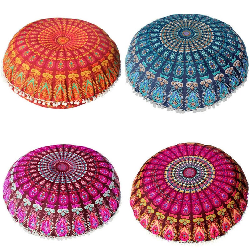 12 PCs Assorted Large Mandala Floor Pillows Round Bohemian Etsy
