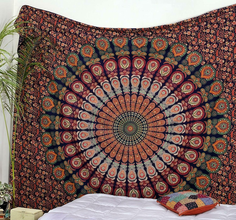 Tapisserie Murale Bohème 150 X 210 Cm - Motif Mandala Hippie, Polyester, Pour Chambre, Salon, Terrasse (jaune)