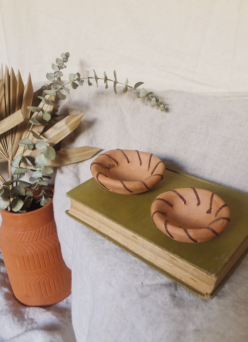 Handmade Terracotta Ceramic Mini Woven Dish Set of 2 image 3