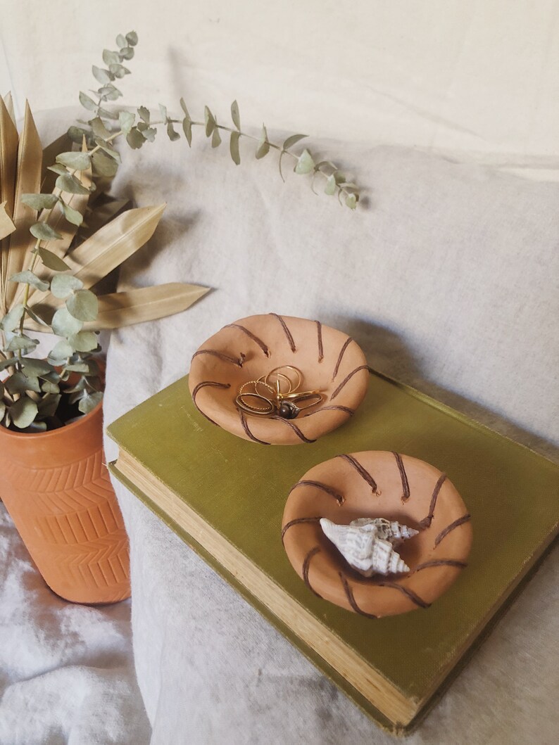 Handmade Terracotta Ceramic Mini Woven Dish Set of 2 image 4
