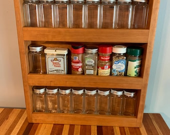 Hard Wood Spice Rack, Handmade, Kitchen Storage, Fits 24-30 Spice Jars