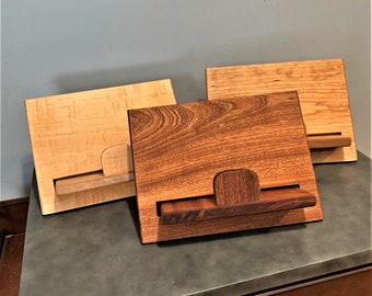 Soporte ajustable para libros de cocina de madera maciza de cerezo, arce o caoba - Exhibidor de libros compacto de pie, soporte para iPad/tableta