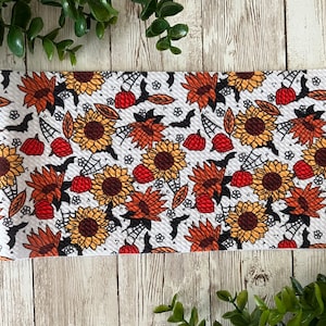 Halloween Flowers Printed Bullet Textured Liverpool Fabric Strip | Fabric Only | Halloween Themed Fabric