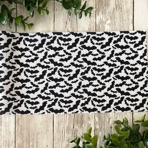 Black Bats on a White Background Printed Bullet Textured Liverpool Fabric Strip | Fabric Only | Halloween Fabric