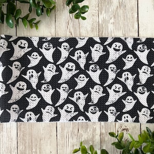 White Ghosts with a Black Background Printed Bullet Textured Liverpool Fabric Strip | Fabric Only | Halloween Fabric