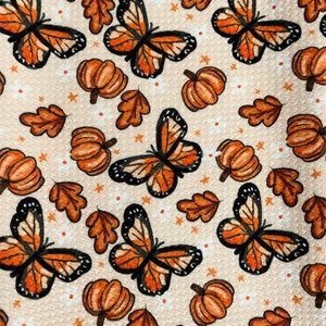 Butterflies and Pumkins Printed Bullet Textured Liverpool Fabric | Half Yard 18” x 54” | Cuts are NOT continuous.