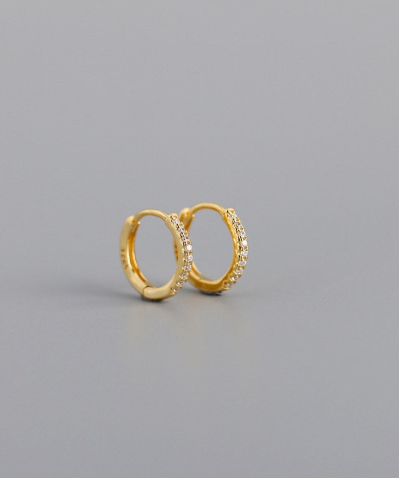 Cute gold plated hoops White Zircon Dainty Earrings,Small earrings,Tiny Hoop Earrings,Silver Minimalist Round Double Zircon hoops