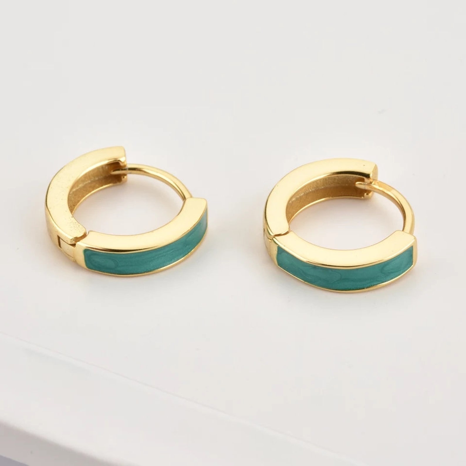 Green Hoop Earrings 18k gold plated earrings Hoop earrings | Etsy