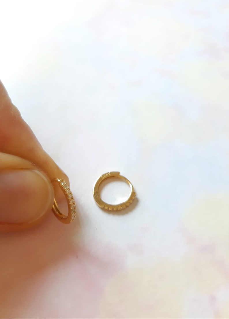 Cute gold plated hoops White Zircon Dainty Earrings,Small earrings,Tiny Hoop Earrings,Silver Minimalist Round Double Zircon hoops