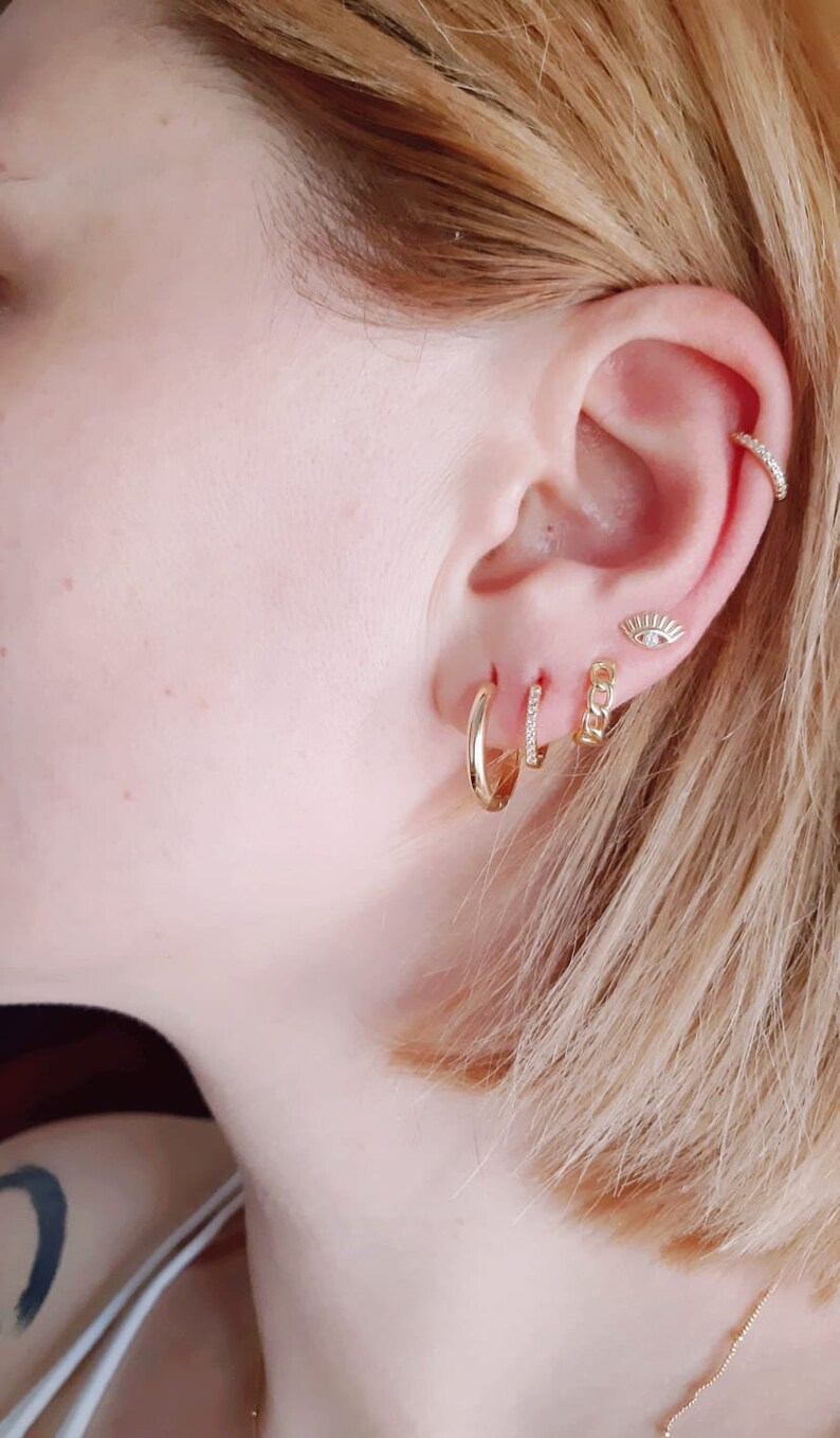 Cute gold plated hoops White Zircon Dainty Earrings,Small earrings,Tiny Hoop Earrings,Silver Minimalist Round Double Zircon hoops
