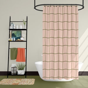 Wavy Grid Pattern 71 x 74 Inches Bathroom Shower Curtain