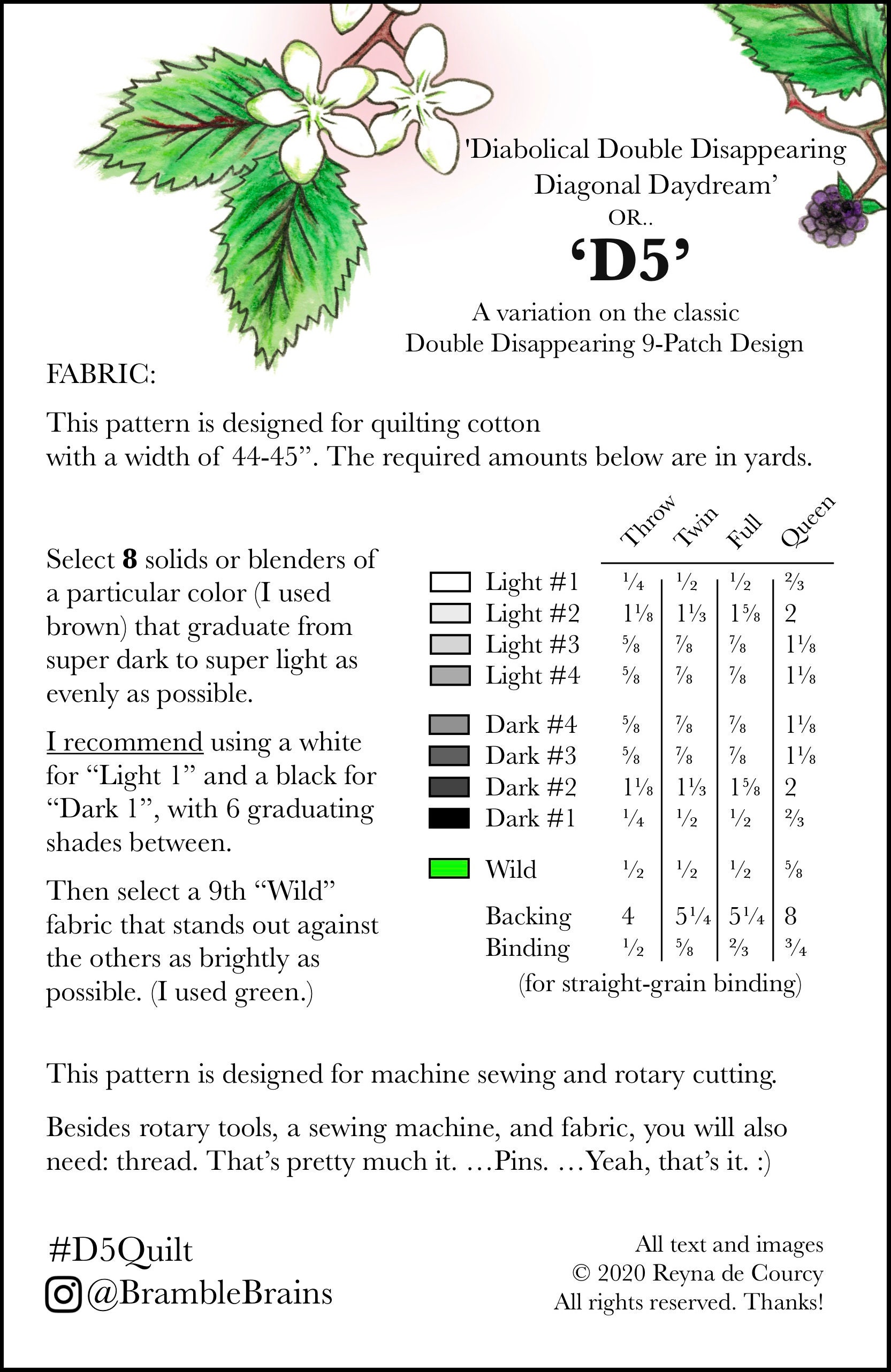 D5 Color Map Pattern D5 Quilt Pattern (PDF) - Diabolical Double Disappearing Diagonal ...