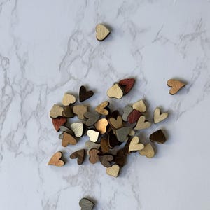 100 Pcs. Tiny Rustic Wood Heart Confetti | Small Scatter Hearts | Rustic Hearts