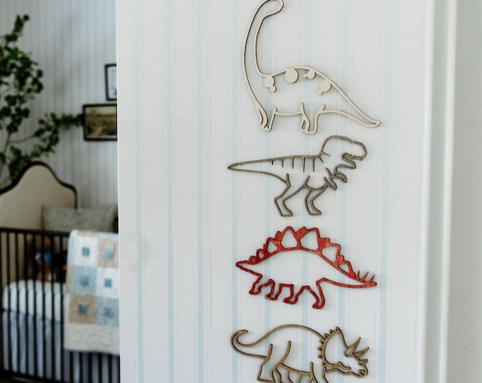 Wood Dinosaur Wall Cutouts | Handmade Dinosaur Shape Wall Decor | Kids Room & Nursery Dinosaur Art