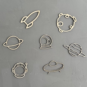 Wood Outer Space Themed Wall Decor | Handmade Outer Space Shapes Wall Decor | Kids Room & Nursery Space Art