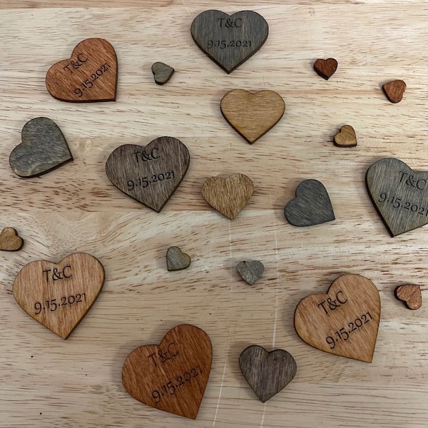 Personalized Wood Confetti | Customizable Hearts | Scatter Hearts | Rustic Hearts