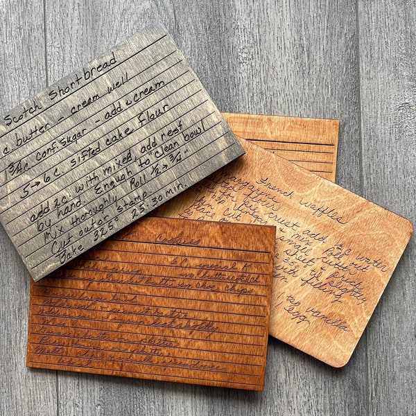 Custom Engraved Wood Recipe Cards | Single or Double Sided | Laser Engraved Cards