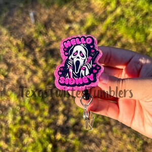 Halloween badge reel, hello Sydney, Pink badge reel, Ghost badge holder, ID Tag, Interchangeable badge reel, Nurse gift, Cute badge reels