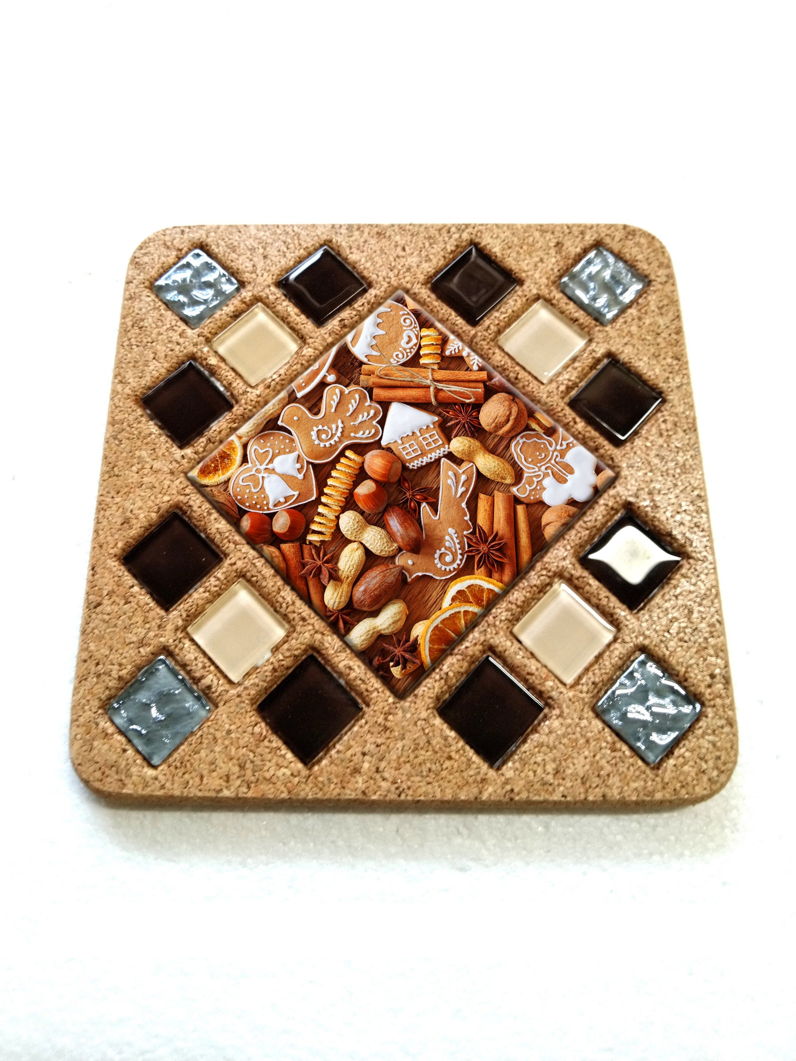 Cork Framed Tile Trivet Ceramic Trivet Ceramic Tile Hot Pad Etsy