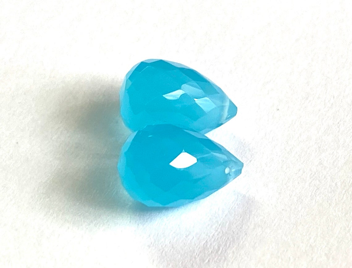 Blauer Chalcedon Quarz Gebohrt 1 Paar Tropfen 10x7 mm | Etsy