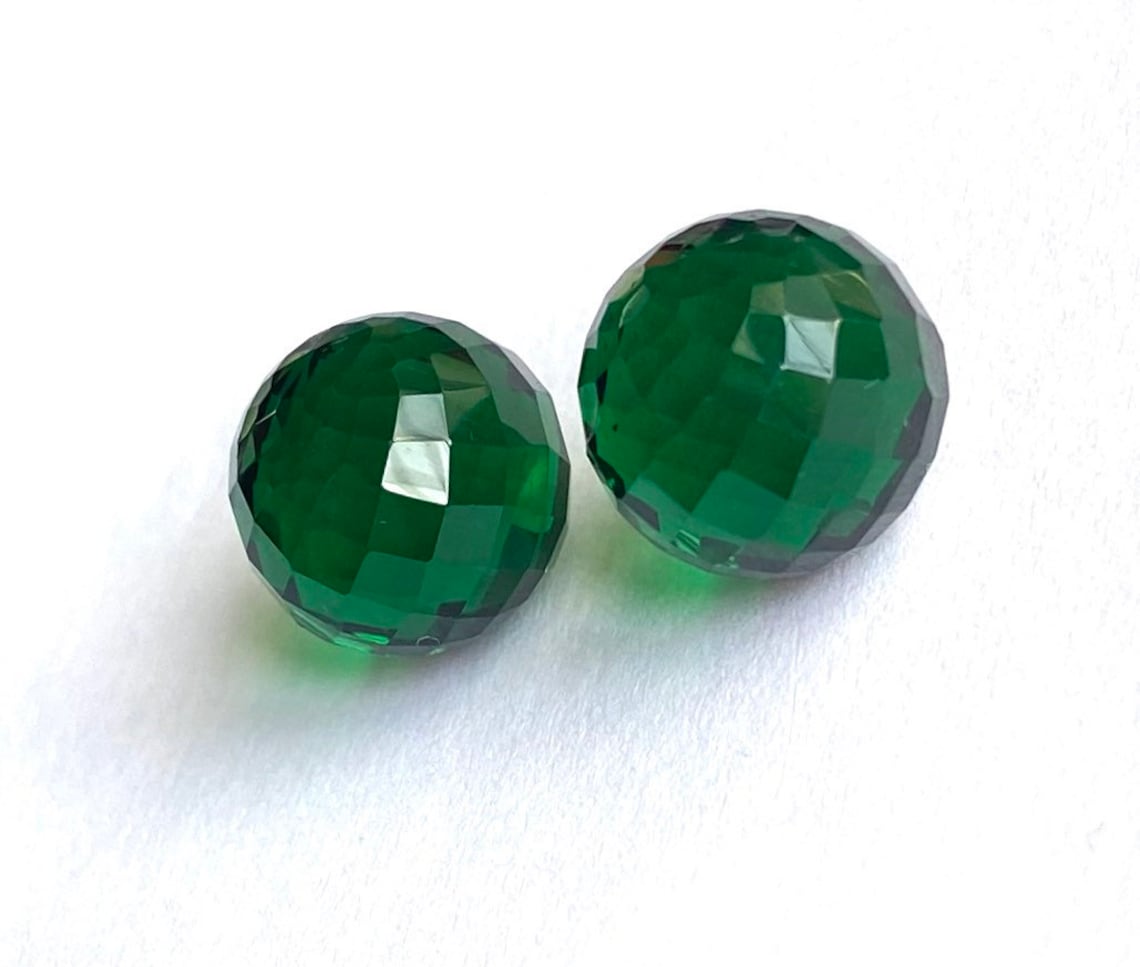 Emerald Quartz 1 Pair 12x12 Mm Balls Shape Faceted Balls Emerald Quartz
