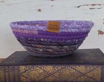 Fabric Scrap Bowl - {Frost} - Winter Decor, Fabric Basket, Coiled Rope Bowl, Rope Basket, Coiled Clothesline, Catchall, Winter Table Decor