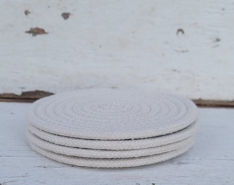 Coiled Clothesline Coasters - {Natural} - Coiled Rope Coasters, Set of Four Coasters, Rope Coasters, Minimalist Decor, Simple Coasters