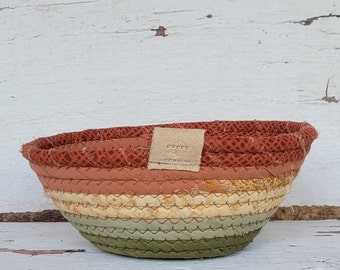 Fabric Scrap Bowl - {Pumpkin Patch} - Fall Decor, Fall Basket, Coiled Rope Bowl, Fabric Basket, Small Rope Bowl, Coiled Clothesline, Autumn