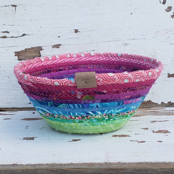 Fabric Scrap Bowl - {Vibrant} - Colorful Rope Bowl, Large Fabric Bowl, Fabric Basket, Rope Bowl, Fruit Basket, Spring Bowl, Fabric Rope Bowl