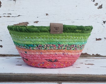 Fabric Scrap Bowl - {Watermelon} - Colorful Rope Bowl, Large Fabric Bowl, Fabric Basket, Rope Bowl, Fruit Basket, Spring Bowl, Spring Decor