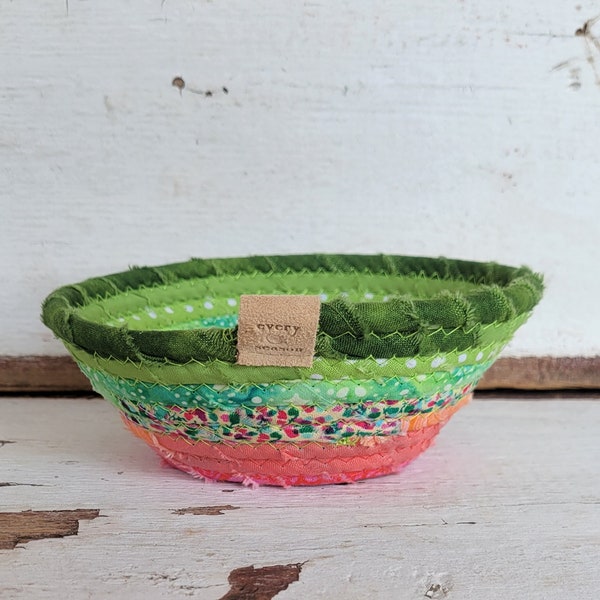 Fabric Scrap Bowl - {Watermelon} - Colorful Rope Bowl, Small Fabric Bowl, Fabric Basket, Rope Bowl, Catchall, Spring Bowl, Spring Decor