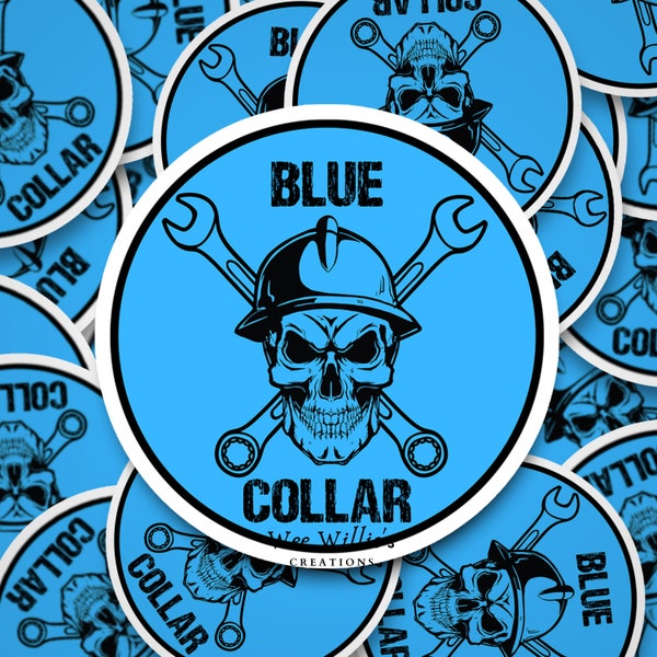 Blue Collar, Blue sticker, skull, tools, skull Sticker, Sticker, Hard Hat Sticker, Men's Sticker, Men, Funny, Humor,