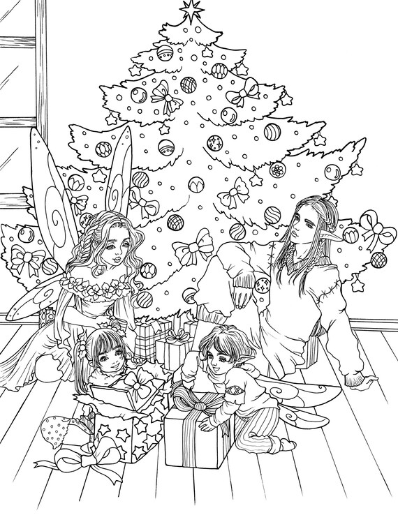 Fairy Presents Under The Christmas Tree Colouring Etsy