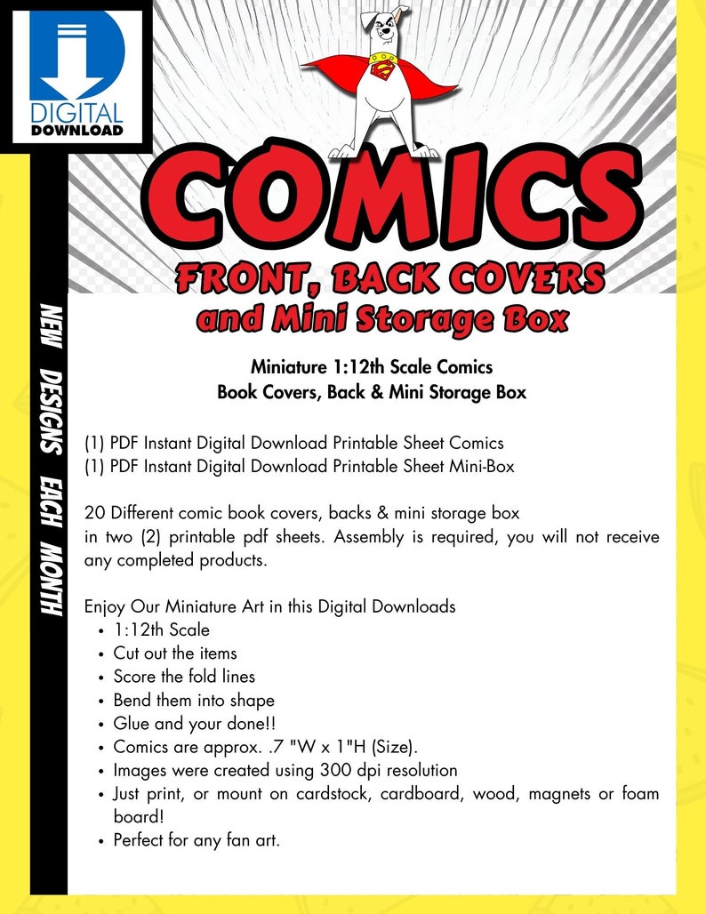 Newly Updated 1:12 Scale Miniature Comics Book Covers with Mini Box, 300 dpi PDF Instant Digital Download Printable Sheet image 5