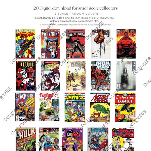 Miniatuurschaal Comics Book Front Covers Series 5 - Schaal 1:6 (300dpi - PDF Instant Digital Download afdrukbaar blad)