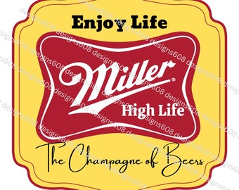 Beer Custom Made Miller High Life Beer, Laptop, Die-Cut Sticker or Magnet 3"