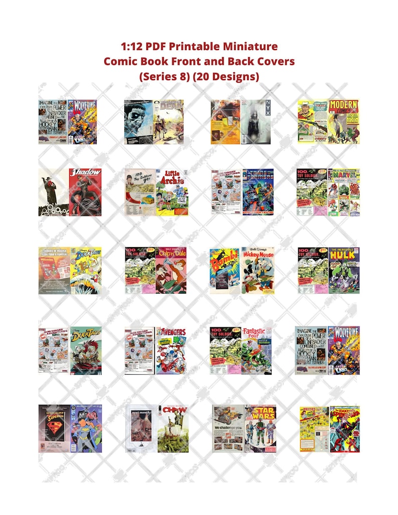 Newly Updated 1:12 Scale Miniature Comics Book Covers with Mini Box, 300 dpi PDF Instant Digital Download Printable Sheet image 2