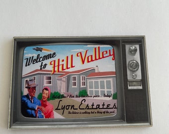 Back to the Future, Vintage TV, 1955, Hill Valley, TV Commercial, Custom, Marty McFly, BTFF,  3" x 2", Christmas Ornament