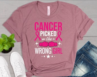 Cancer picked the wrong girl, stronger than cancer, breast cancer warrior shirt, pink boxing gloves shirt, cancer awareness shirt, cancer