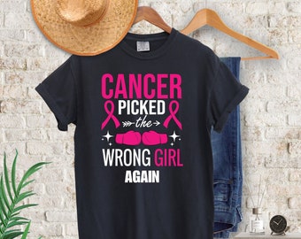 Cancer picked the wrong girl, stronger than cancer, breast cancer warrior shirt, pink boxing gloves shirt, cancer awareness shirt, cancer