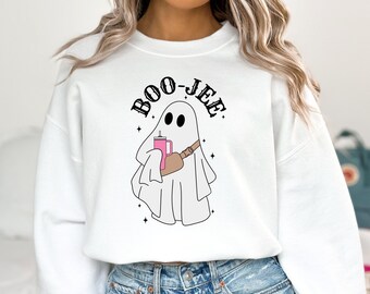 boo jee sweatshirt, boo jee ghost, stylish ghost, Halloween Boo Jee Ghost sweatshirt, cute boo jee shirt, stylish ghost, spooky vibes shirt